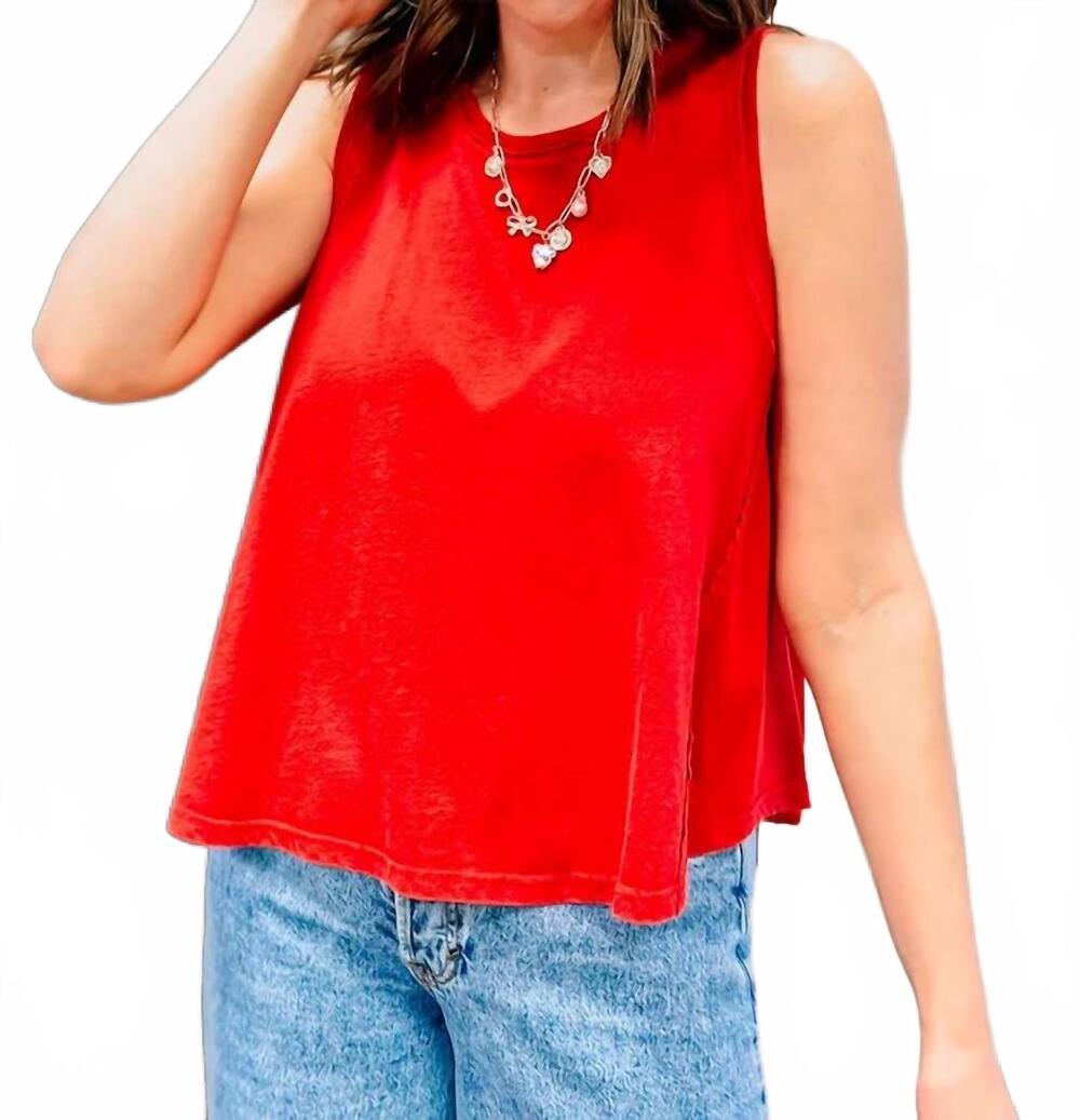 NEW HYFVE raw edge sleeveless washed top in red